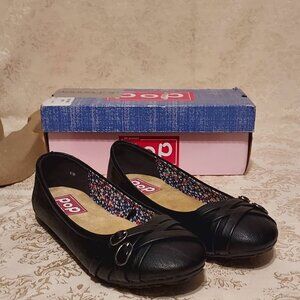 POP Memory Foam Nelly Wide Womans Black Slip in Shoes  SZ 8 W Buckle Toe